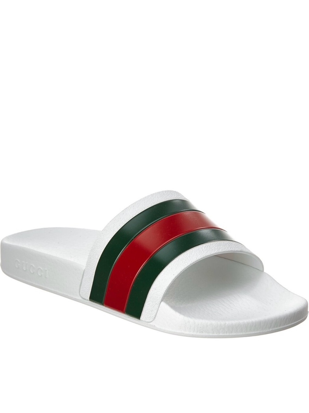 Gucci White Slide with Green and Red Stripe Detail